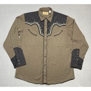 Scully Pearl Snap Shirt Mens Medium Olive Shotgun Smile Western Yoke Rodeo